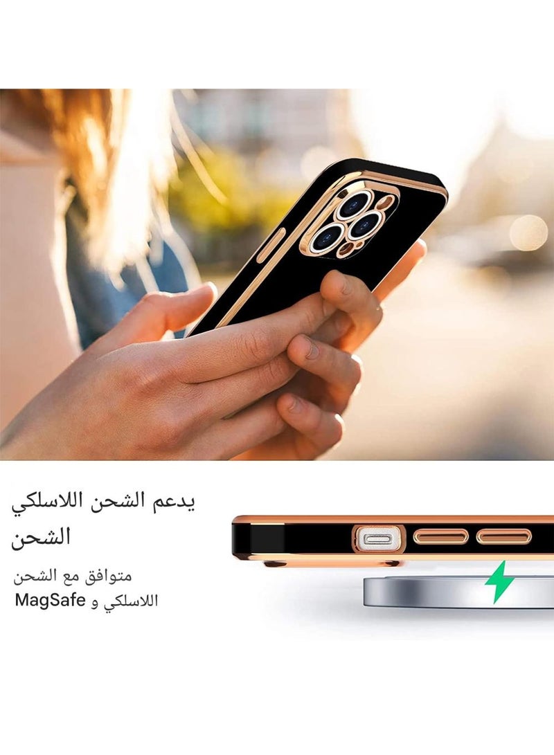 WRISTWISE Case Cover for iPhone 13 Pro for Women Girl Cute Love-Heart Luxury Bling Plating Soft Back Cover Raised Full Camera Protection Bumper Silicone Shockproof Phone Case, Black - Image 5