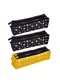 Kuber Industries Kuber Industries Pencil Pouch|Rexine Stationary Pouch|Pencil Utility Pouch|School Pencil Case for Kids|2 Zipper Pencil Organizer|Star Pencil Pouch|Pack of 3|Multi  - Image 1