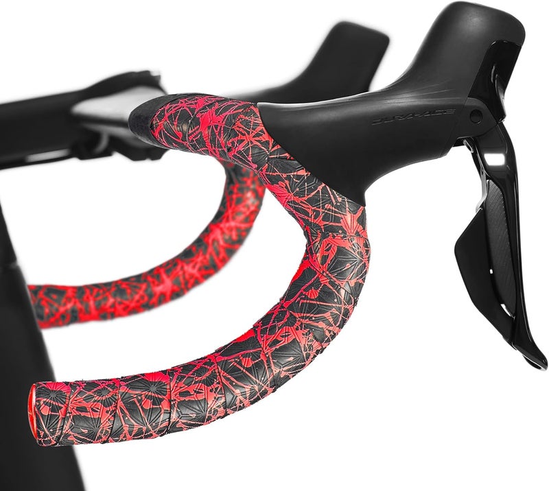 Supacaz Super Sticky Kush Handlebar Tape with Ano Red Plugs, 220 cm x 3 cm Size, Neon Red - Image 2