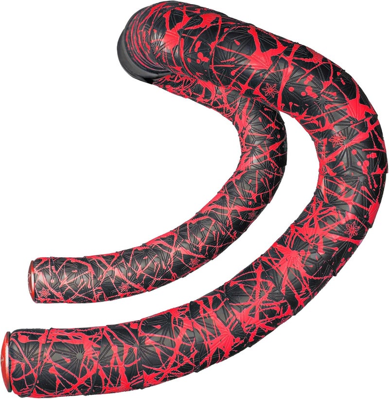 Supacaz Super Sticky Kush Handlebar Tape with Ano Red Plugs, 220 cm x 3 cm Size, Neon Red - Image 1