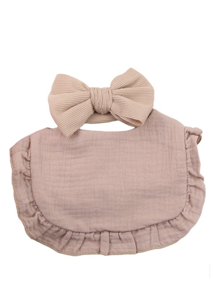 Bambimici Bambimici - Ava Small Ribbon Headband & Baby Bib Set - Light Brown  - Image 3