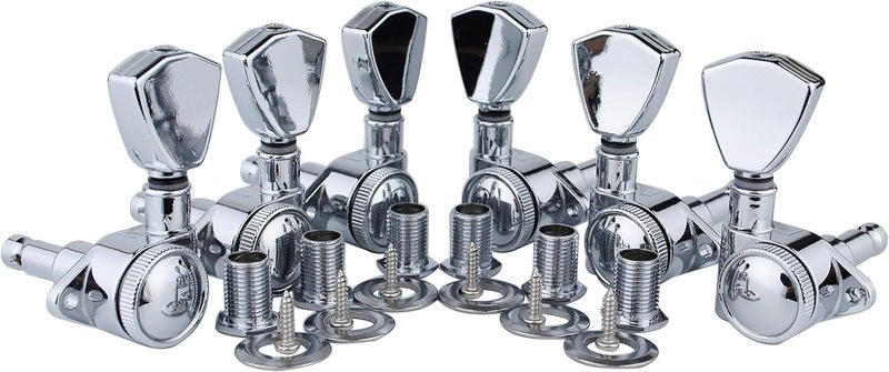 guyker Guitar Locking Tuners (3L + 3R Handed) - 1:21 Models Rear Lock String Tuning Key Pegs Machine Head with Trapezium Handle Replacement for Electric, Folk or Acoustic Guitars - Chrome - Image 1