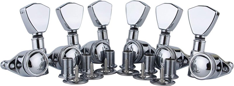 guyker Guitar Locking Tuners (3L + 3R Handed) - 1:21 Models Rear Lock String Tuning Key Pegs Machine Head with Trapezium Handle Replacement for Electric, Folk or Acoustic Guitars - Chrome - Image 2