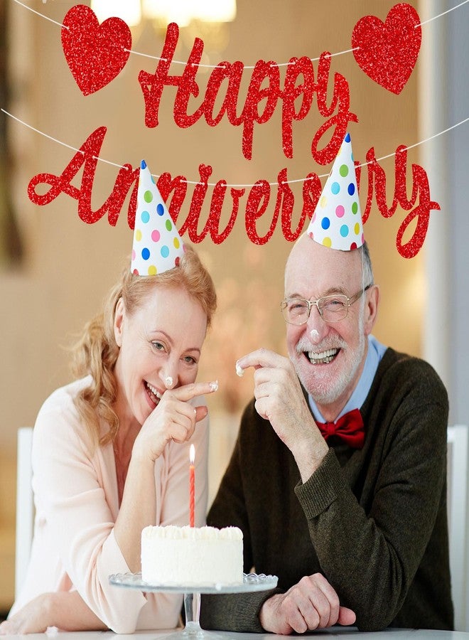 TBEEJ Happy Anniversary Banners 2Pcs Anniversary Party Decorations We Still Do Happy Wedding Day Red Glitter Party Decoration - Image 5