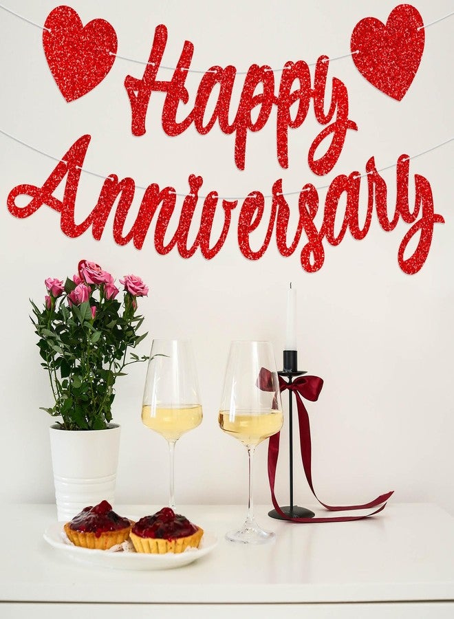 TBEEJ Happy Anniversary Banners 2Pcs Anniversary Party Decorations We Still Do Happy Wedding Day Red Glitter Party Decoration - Image 3