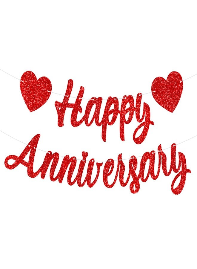 TBEEJ Happy Anniversary Banners 2Pcs Anniversary Party Decorations We Still Do Happy Wedding Day Red Glitter Party Decoration - Image 1