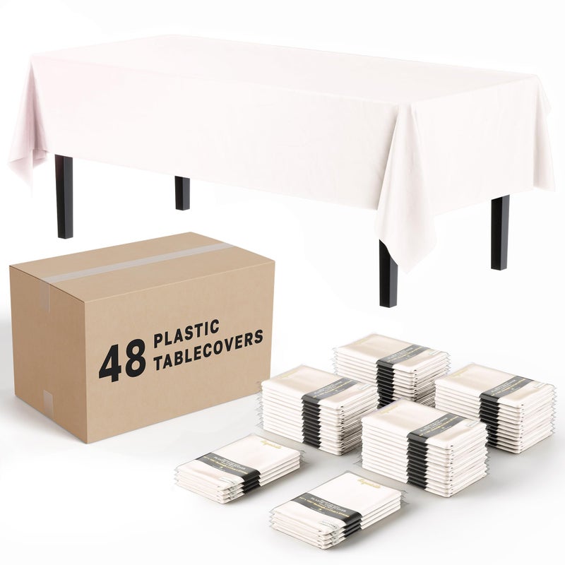 Party Solids Party Solids White Tablecloths for Rectangle Tables 48 Pack Plastic Table Cloth Disposable 54 X 108 White Table Cloths Rectangle Tablecloth Plastic Tablecloths Rectangular for Party Supplies 