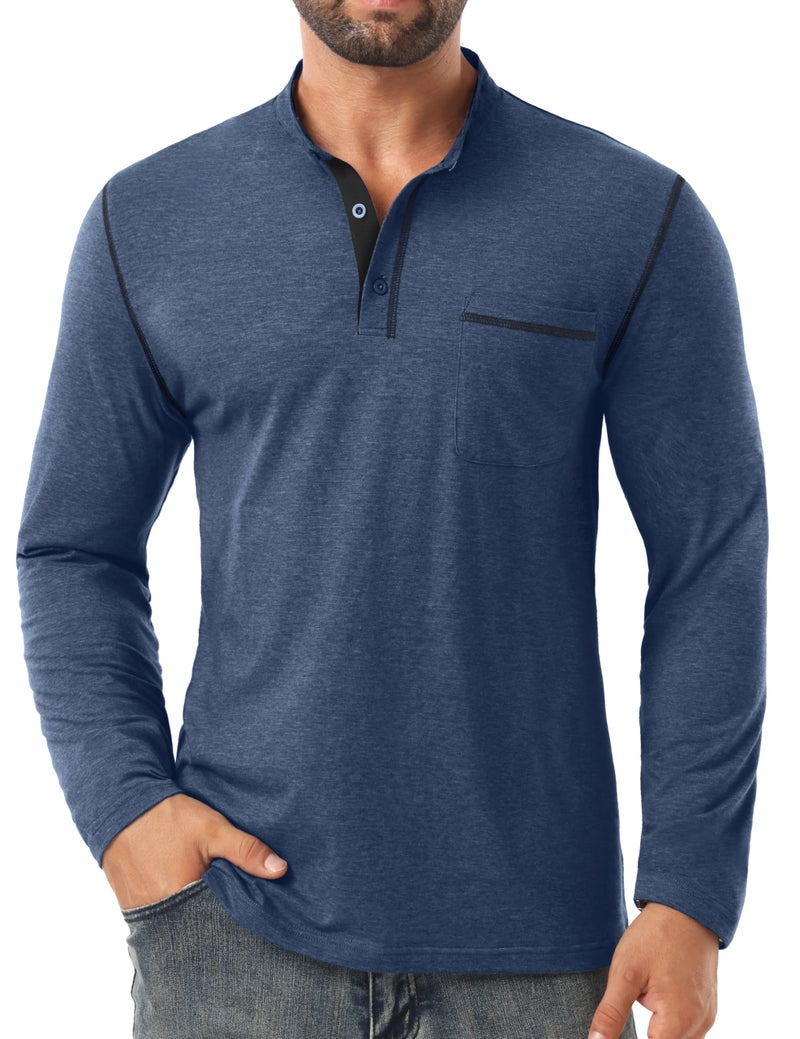 Sailwind Men's Henley Shirts Long Sleeve Button T-Shirt Casual Stylish Cotton Pullover Shirt with Pocket Blue - Image 4