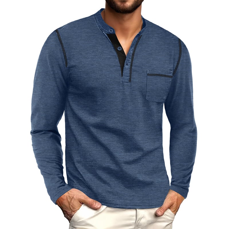 Sailwind Men's Henley Shirts Long Sleeve Button T-Shirt Casual Stylish Cotton Pullover Shirt with Pocket Blue - Image 3