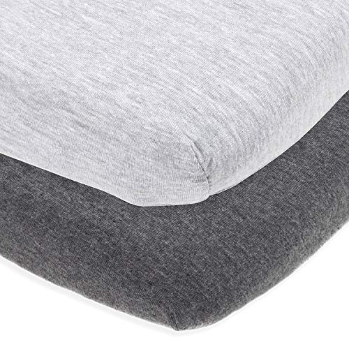 Cuddly Cubs Cradle Sheets Fitted 18 x 36 – Compatible with Arms Reach Co Sleeper Clear Vue, Cambria, Mini Ezee Bassinets – Fits Without Bunching Mattress – Snuggly Soft Jersey Cotton – Heather Grey – 2 Pack - Image 1