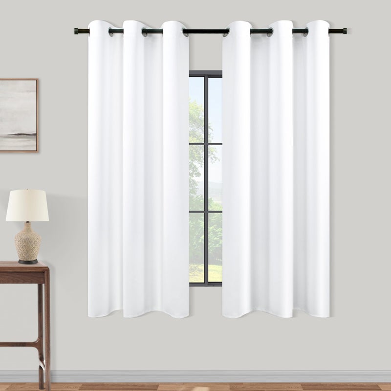 KOUFALL KOUFALL White Short Curtains for Small Bathroom Window2 Panel Sets Kitchen Cafe Curtains with Grommets Rings 4050 Blackout45 Inch Length