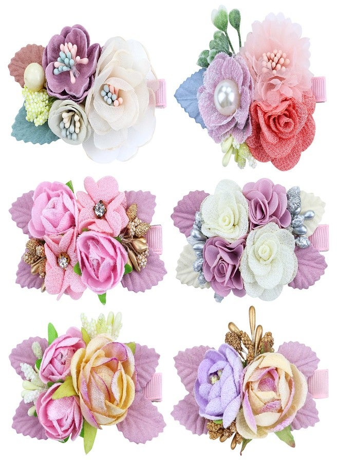 Dizila 6 Pieces Delicate Handmade Rose Flower Hair Bows Fully Lined Alligator Hair Clips Floral Hair Barrettes Accessories for Baby Girls Toddlers Kids Teens Women (6PCS S10) - Image 1