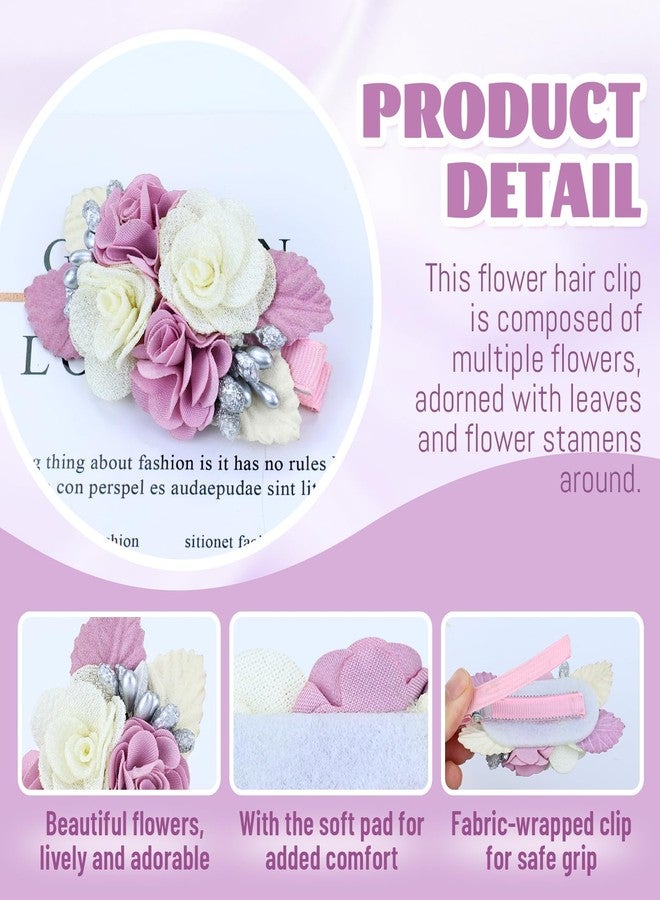Dizila 6 Pieces Delicate Handmade Rose Flower Hair Bows Fully Lined Alligator Hair Clips Floral Hair Barrettes Accessories for Baby Girls Toddlers Kids Teens Women (6PCS S10) - Image 3