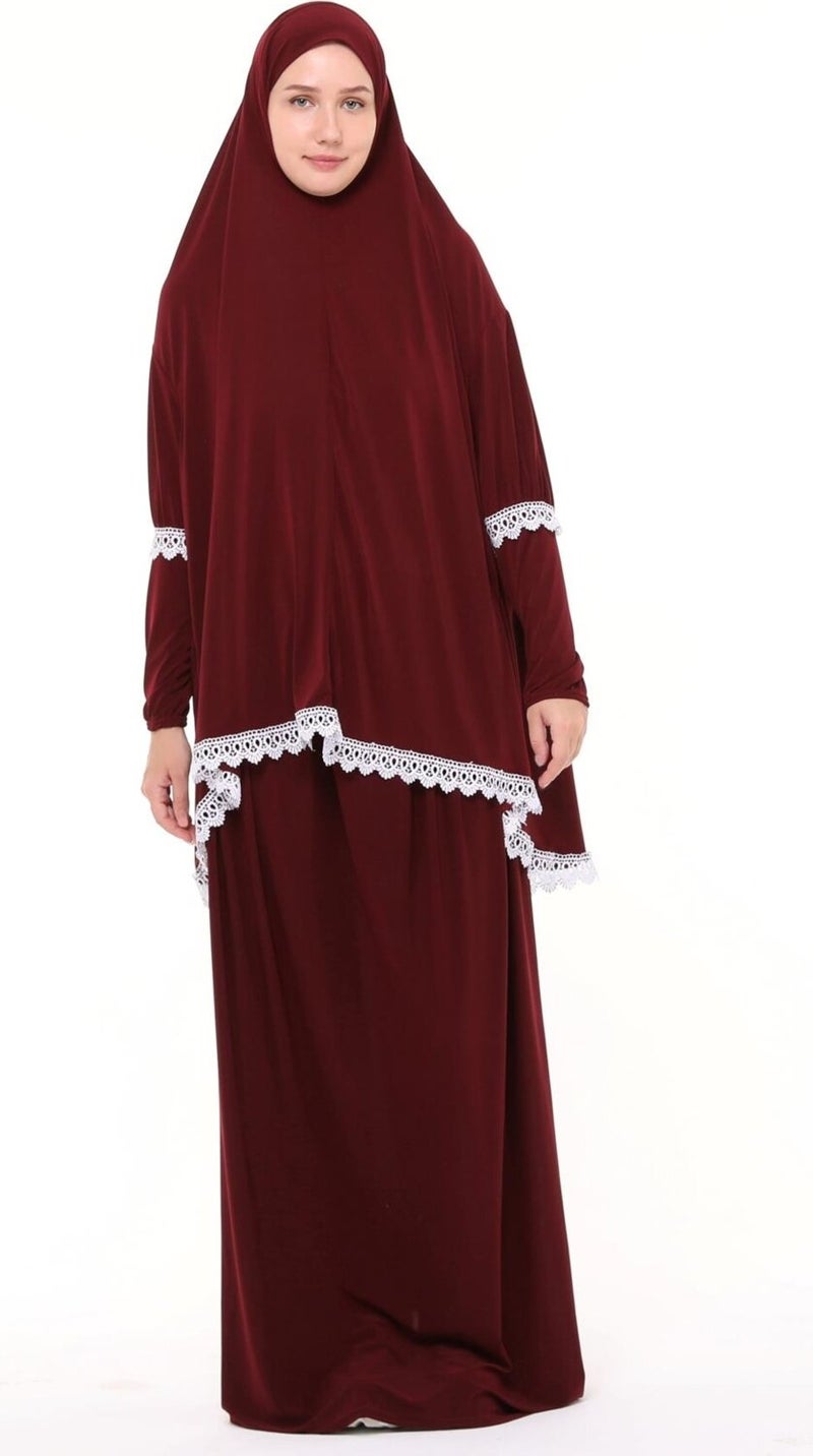 Altobeh Women's Two Piece Lycra Sandy Fabric Ruched Sleeve Prayer Dress  - Image 1