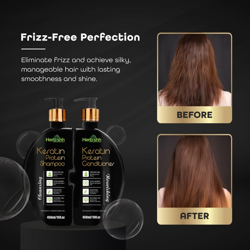 Herbishh Keratin Shampoo and Conditioner Set - Hydrating Shampoo & Nourishing Conditioner for Dry Damaged Hair - Sulfate Free - Plant Based - Set of 2 - Image 3