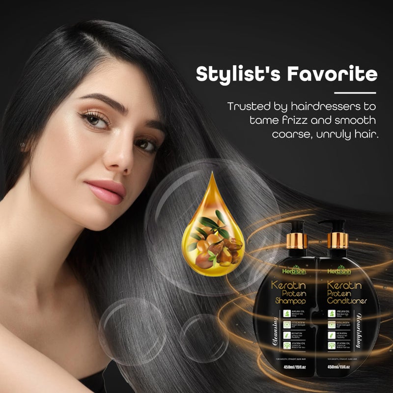 Herbishh Keratin Shampoo and Conditioner Set - Hydrating Shampoo & Nourishing Conditioner for Dry Damaged Hair - Sulfate Free - Plant Based - Set of 2 - Image 5