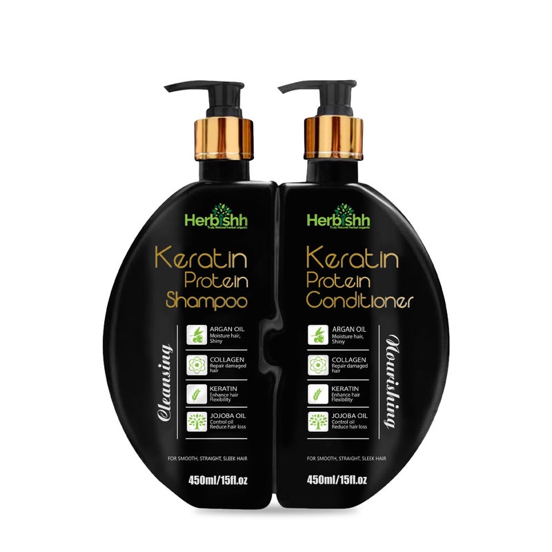 Herbishh Keratin Shampoo and Conditioner Set - Hydrating Shampoo & Nourishing Conditioner for Dry Damaged Hair - Sulfate Free - Plant Based - Set of 2 - Image 1