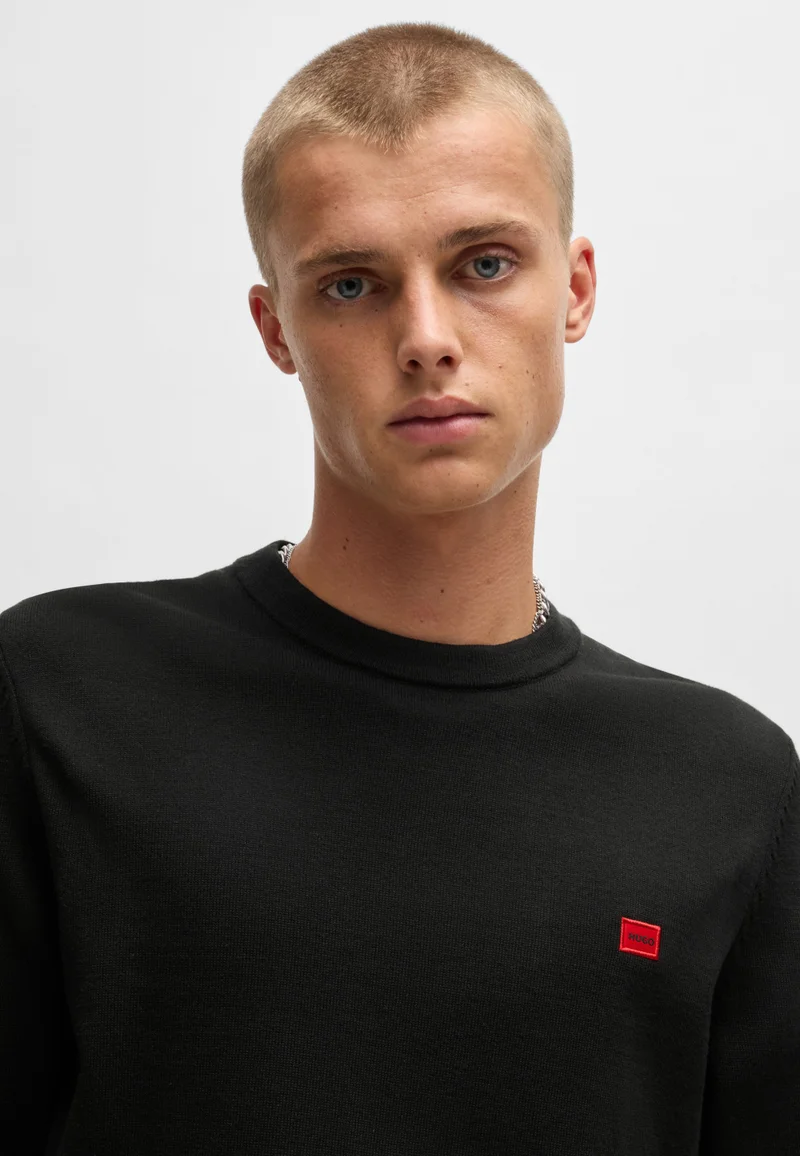 HUGO Cotton sweater with red logo label