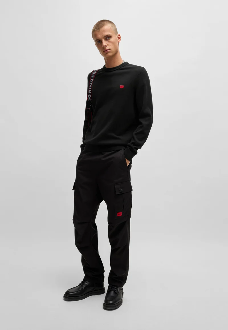 HUGO Cotton sweater with red logo label