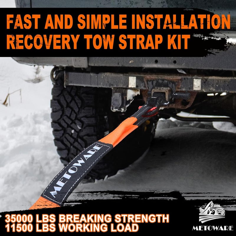 METOWARE Heavy Duty Tow Strap Recovery Kit - 3" x 20ft (35,000lbs) with D Ring Shackles and Storage Bag - Image 5