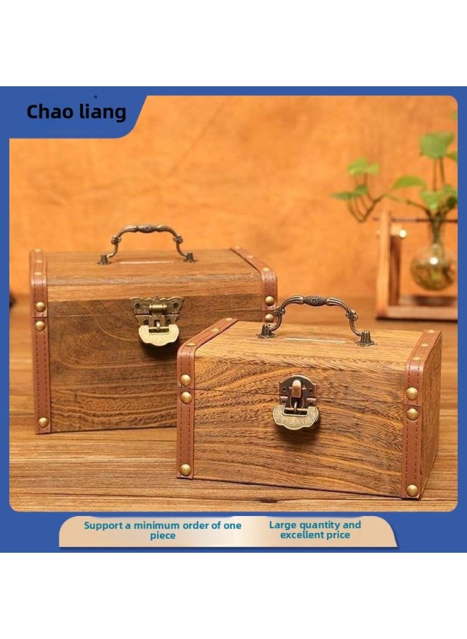 Generic - Wooden Children's Piggy Bank Can Be Saved And Can Be Saved. Boys With Lock Cashbox Can Only Enter And Leave The Piggy Bank Password Small Box-Colour:✚Modern Key Lock-Size:✚Engraved On Both Sides Of The Number (default Version Of The Money-saving Pattern) - Image 1