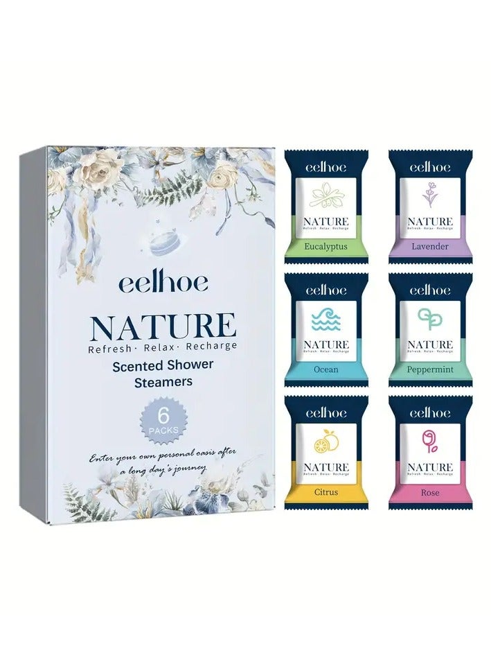 EELHOE 6 Packs/box Shower Steamer Bath Tablets, Dry Skin Moisturize Exfoliating, Essential Oil Soaking Bath Salt Ball, Perfect For Bubble & Bath - Image 1