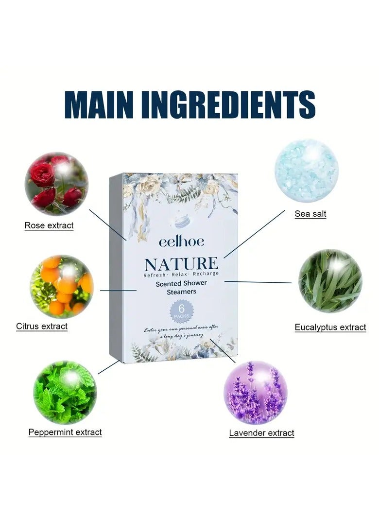 EELHOE 6 Packs/box Shower Steamer Bath Tablets, Dry Skin Moisturize Exfoliating, Essential Oil Soaking Bath Salt Ball, Perfect For Bubble & Bath - Image 4
