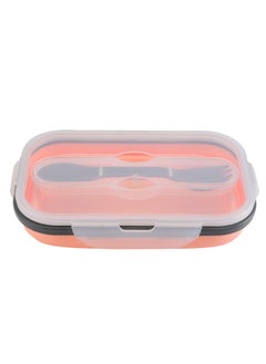 Generic Silicone Folding Lunch Box With Spoon And Fork Portable Lunch Box For Students Lunch Box Retractable Refrigerator Fresh-keeping Box Silicone Lunch Box-Specifications:Orange  - Image 1