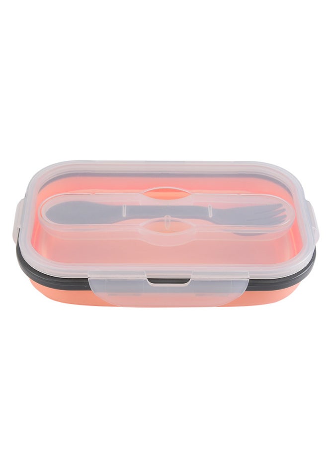Generic - Silicone Folding Lunch Box With Spoon And Fork Portable Lunch Box For Students Lunch Box Retractable Refrigerator Fresh-keeping Box Silicone Lunch Box-Specifications:Orange - Image 1