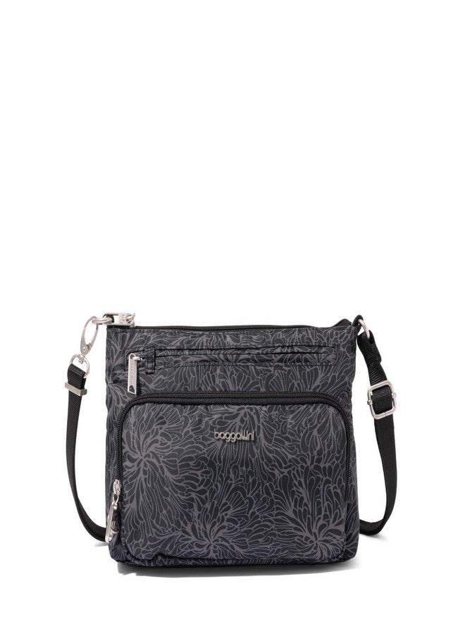 Baggallini Securtex Anti-Theft Keepsake Crossbody - 9.8”x7”x1.9" Travel Safe Bag w/Locking Zippers, Slash-Resistant, RFID, Midnight Blossom Print, One Size, Securtex Anti-theft Keepsake Crossbody - 9.8”x7”x1.9 - Image 1