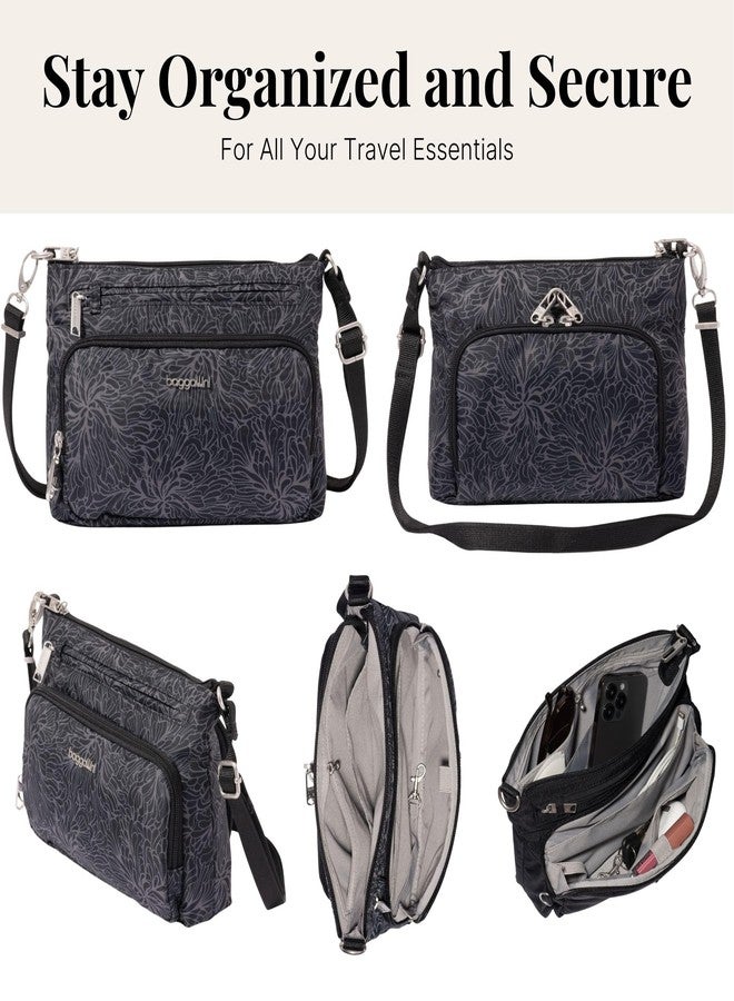 Baggallini Securtex Anti-Theft Keepsake Crossbody - 9.8”x7”x1.9" Travel Safe Bag w/Locking Zippers, Slash-Resistant, RFID, Midnight Blossom Print, One Size, Securtex Anti-theft Keepsake Crossbody - 9.8”x7”x1.9 - Image 5