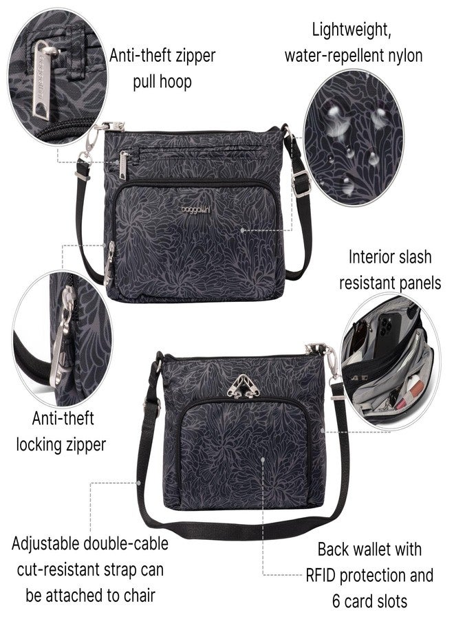 Baggallini Securtex Anti-Theft Keepsake Crossbody - 9.8”x7”x1.9" Travel Safe Bag w/Locking Zippers, Slash-Resistant, RFID, Midnight Blossom Print, One Size, Securtex Anti-theft Keepsake Crossbody - 9.8”x7”x1.9 - Image 3