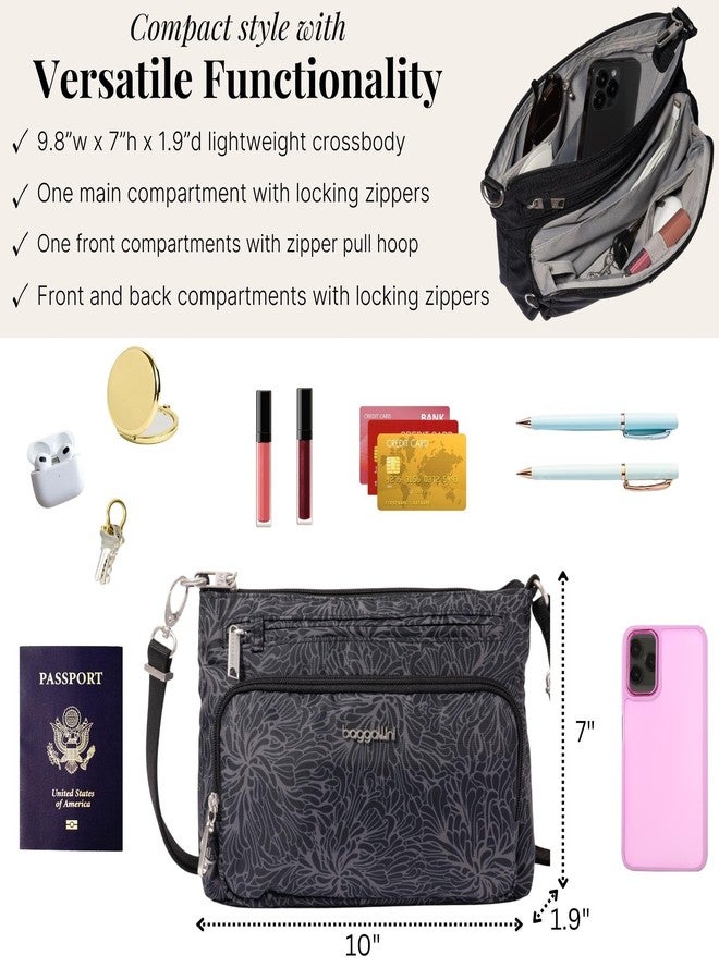 Baggallini Securtex Anti-Theft Keepsake Crossbody - 9.8”x7”x1.9" Travel Safe Bag w/Locking Zippers, Slash-Resistant, RFID, Midnight Blossom Print, One Size, Securtex Anti-theft Keepsake Crossbody - 9.8”x7”x1.9 - Image 4