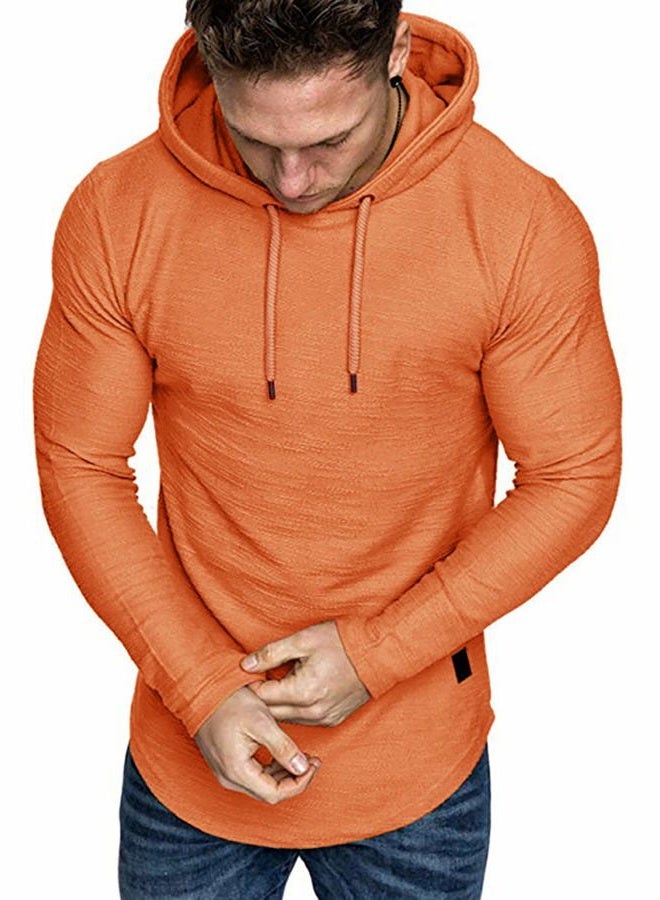 Lexiart Mens Fashion Athletic Hoodies Sport Sweatshirt Solid Color Fleece Pullover Orange, Orange, L - Image 2