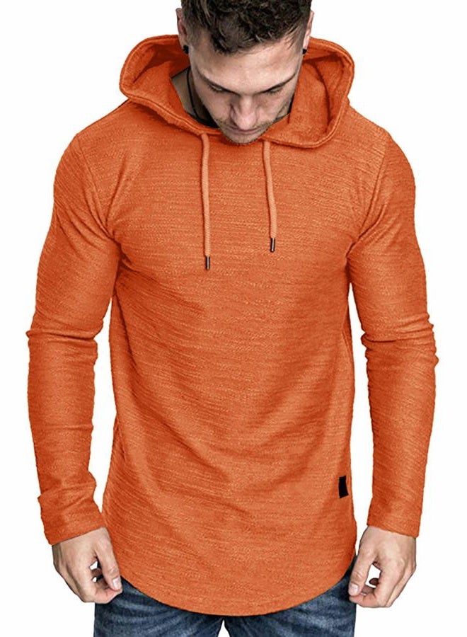 Lexiart Mens Fashion Athletic Hoodies Sport Sweatshirt Solid Color Fleece Pullover Orange, Orange, L - Image 4