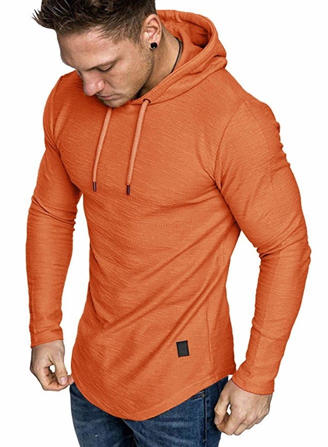 Lexiart Mens Fashion Athletic Hoodies Sport Sweatshirt Solid Color Fleece Pullover Orange, Orange, L - Image 1