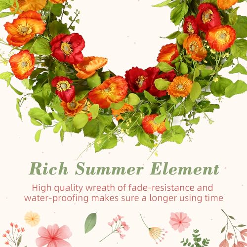 YNYLCHMX 18" Spring Summer Wreaths for Front Door, Artificial Floral Wreath with Daisy Flowers Green Tea Leaves, Green Foliage Wreath for Wall Window Farmhouse Party Holiday Home Decor - Image 5