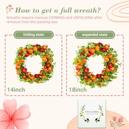 YNYLCHMX 18" Spring Summer Wreaths for Front Door, Artificial Floral Wreath with Daisy Flowers Green Tea Leaves, Green Foliage Wreath for Wall Window Farmhouse Party Holiday Home Decor - Image 3