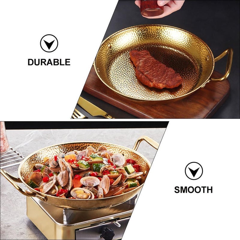 Cabilock 20cm Paella Pan Stainless Steel Skillet Double Handle Nonstick Flying Pan Seafood Pan for Spanish Dishes Home Restaurant Golden - Image 5