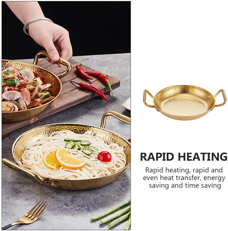 Cabilock 20cm Paella Pan Stainless Steel Skillet Double Handle Nonstick Flying Pan Seafood Pan for Spanish Dishes Home Restaurant Golden - Image 3