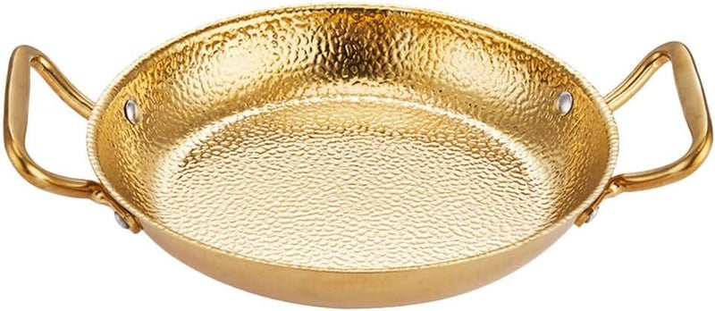 Cabilock 20cm Paella Pan Stainless Steel Skillet Double Handle Nonstick Flying Pan Seafood Pan for Spanish Dishes Home Restaurant Golden - Image 1