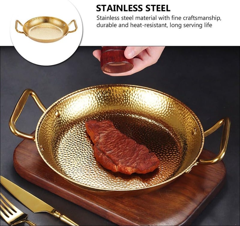 Cabilock 20cm Paella Pan Stainless Steel Skillet Double Handle Nonstick Flying Pan Seafood Pan for Spanish Dishes Home Restaurant Golden - Image 2
