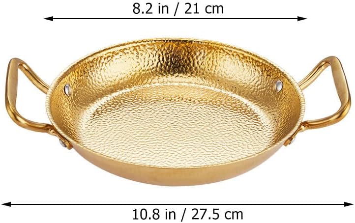 Cabilock 20cm Paella Pan Stainless Steel Skillet Double Handle Nonstick Flying Pan Seafood Pan for Spanish Dishes Home Restaurant Golden - Image 4