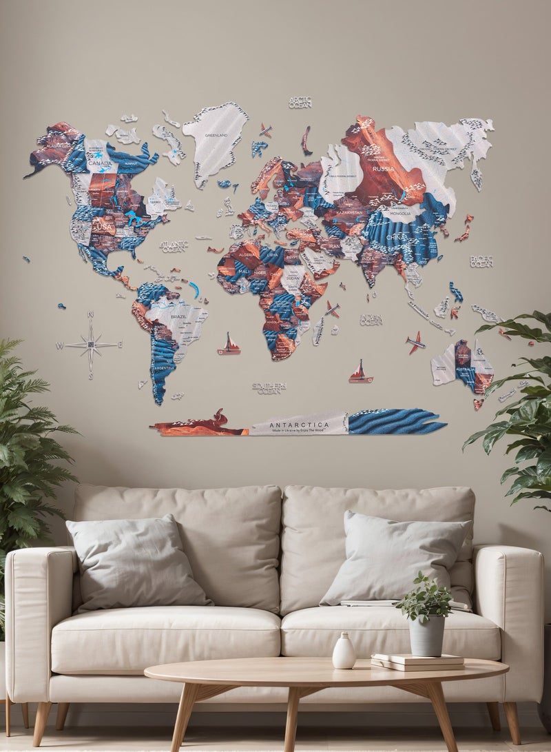 Enjoy The Wood Enjoy The Wood - 3D World Map in Dune Wall Art Wood Travel Decor 3D World Map On Board Wall Rustic Decoration Housewarming Gift - Dune Prime+  - Image 1