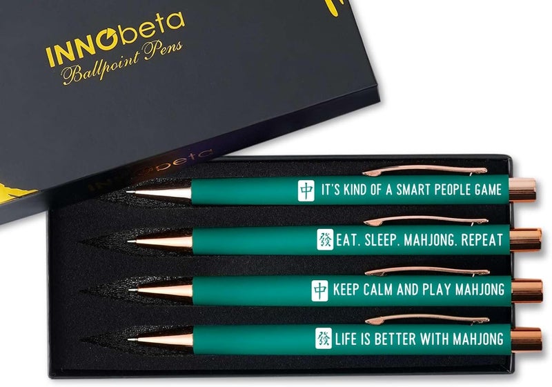 InnoBeta Mahjong Gifts for WomenMen Funny Gifts for Mahjong Lovers Ballpoint Pen Set of 4 Perfect for Birthday  Christmas - Image 1