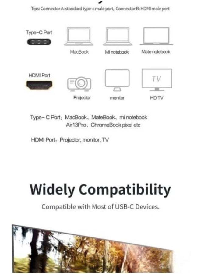 USB-C to HDMI Cable Adapter – HDTV, 4K Support, Type-C to HDMI - Image 2