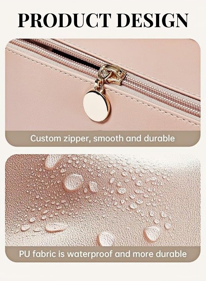 Cosmetic Bag for Women with Hanging Hook, Toiletry Bags, Waterproof Makeup Storage, Portable Cortex Wash Bag, Travel Organizer Case (Pink) - Image 4