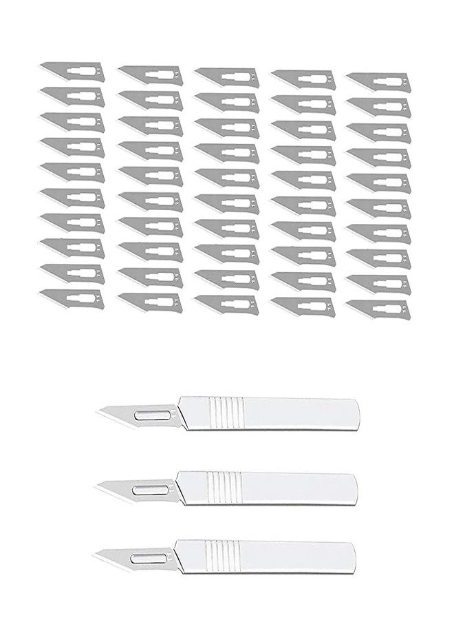 Wroughton 50 Pcs Carbon Steel Sharp Blades With 3 Handle For Carving and Paper Cutting, Art and Craft Cutting, Lamination Cutting, Card Board, Paper Cutting with Multipurpose Uses - Image 1