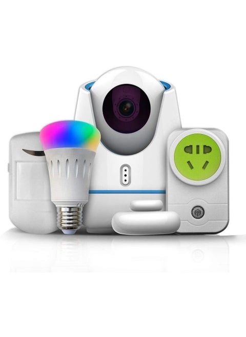 Smart Home Kit Surveillance Smart IP camera with Two-Way Audio & Video Smart Home Security System with Smart Bulb, Door Window Sensor Alarm, RGB Lamp, Socket & PIR Detector