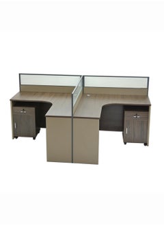KARNAK Modern 2-Person Workstation Desk With Table Top Screen Divider For Office, Living room, Hotel, Premium Quality Workstation 240cm H-342 Ash Walnut  - Image 1